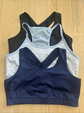 bcg Navy, Light Blue, and black Girls' Sports Bra Set - 3 Pack bundle